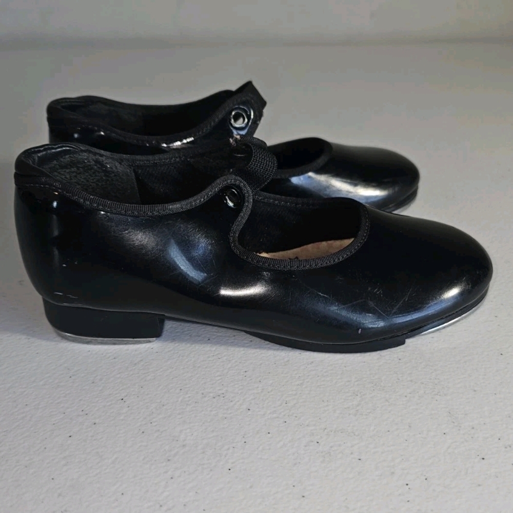 CAPEZIO Tap Shoes JR TYETTE  BIG GIRLS Size 11 Wide BLK PATENT